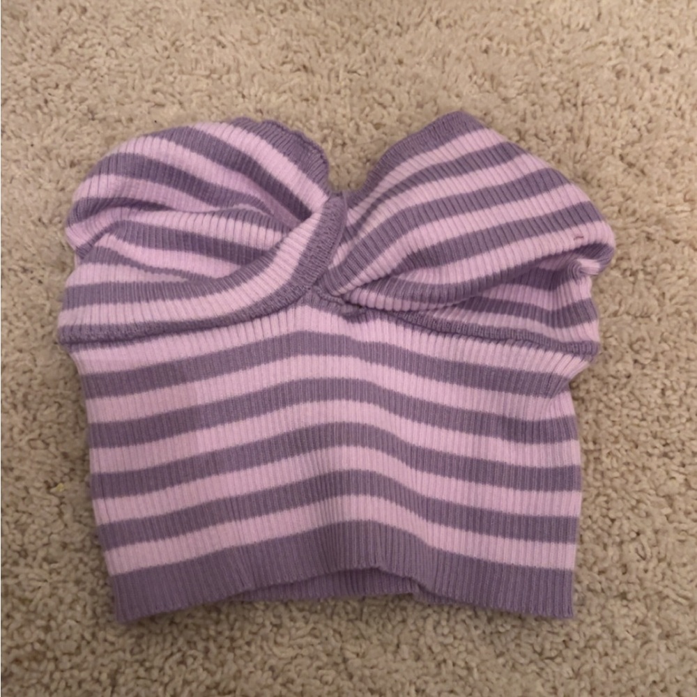 Purple striped strapless top